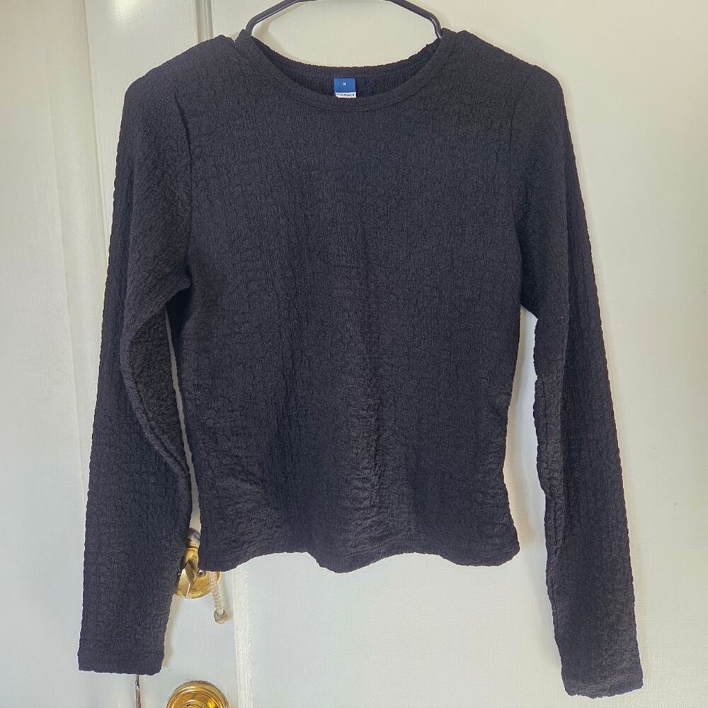 Old Navy Textured Crinkle Black Long Sleeve Top medium